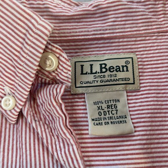 Vintage L.L. Bean Red White Striped Cotton Button Down Shirt XL Short Sleeve - Picture 5 of 5